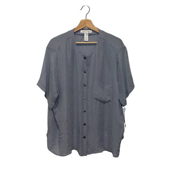 NWT Jones New York Gray Silk Short Sleeve Button-Down Blouse Women's Plus Size 2 - Picture 1 of 8